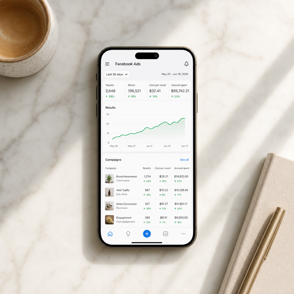 AIYA dashboard on a phone — premium Thai SMB workspace